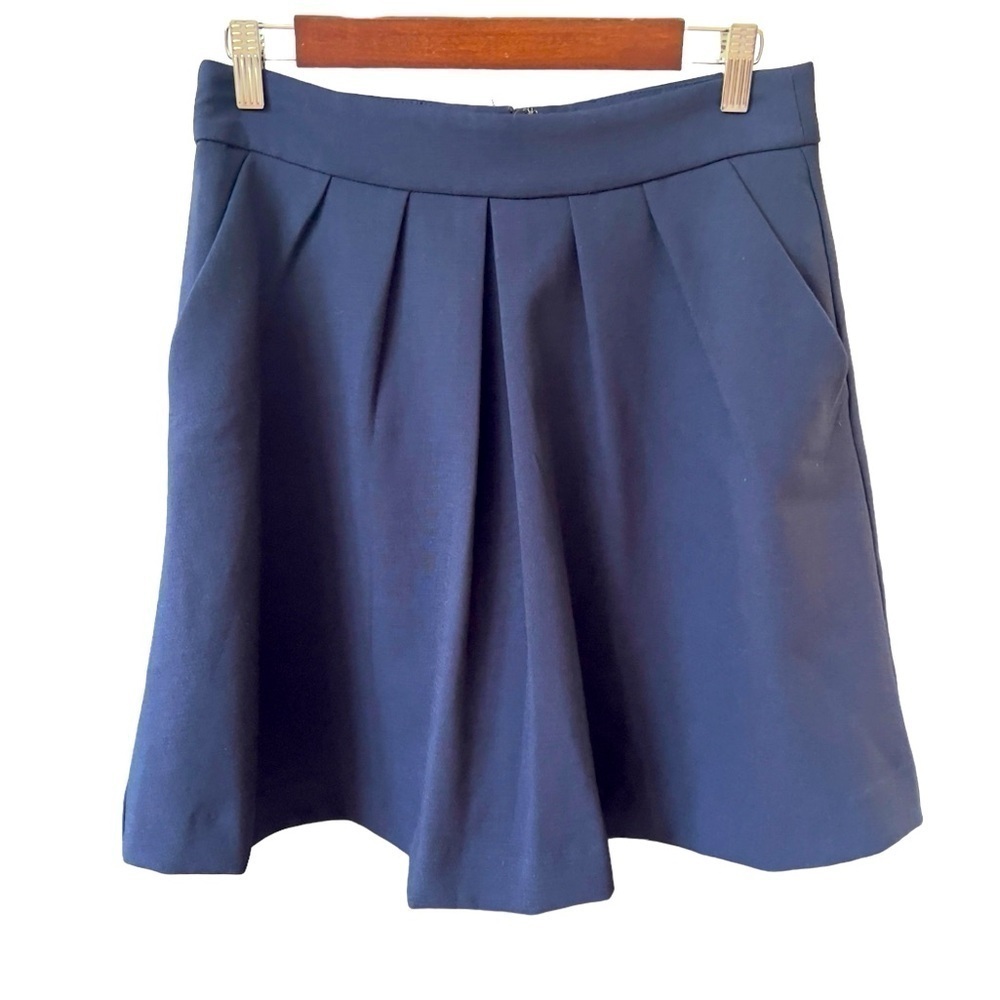Mango MNG Mini Pleated Skirt A-Line Navy Pockets Preppy Classic Academia Size 8